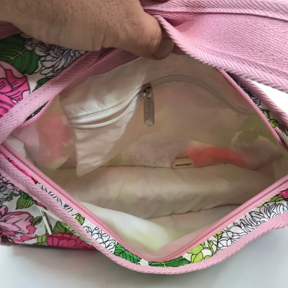 LeSportsac Floral Print Nylon Shoulder Bag Pink White Multi Hobo